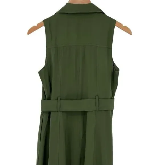 Banana Republic Factory Sleeveless Twill Wrap Maxi Dress Belted Green 6  Petite